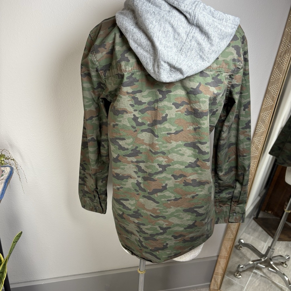 Empyre Mens L Green Camo Hooded Shacket Button Up Shirt Streetwear Cotton Blend - Picture 8 of 16